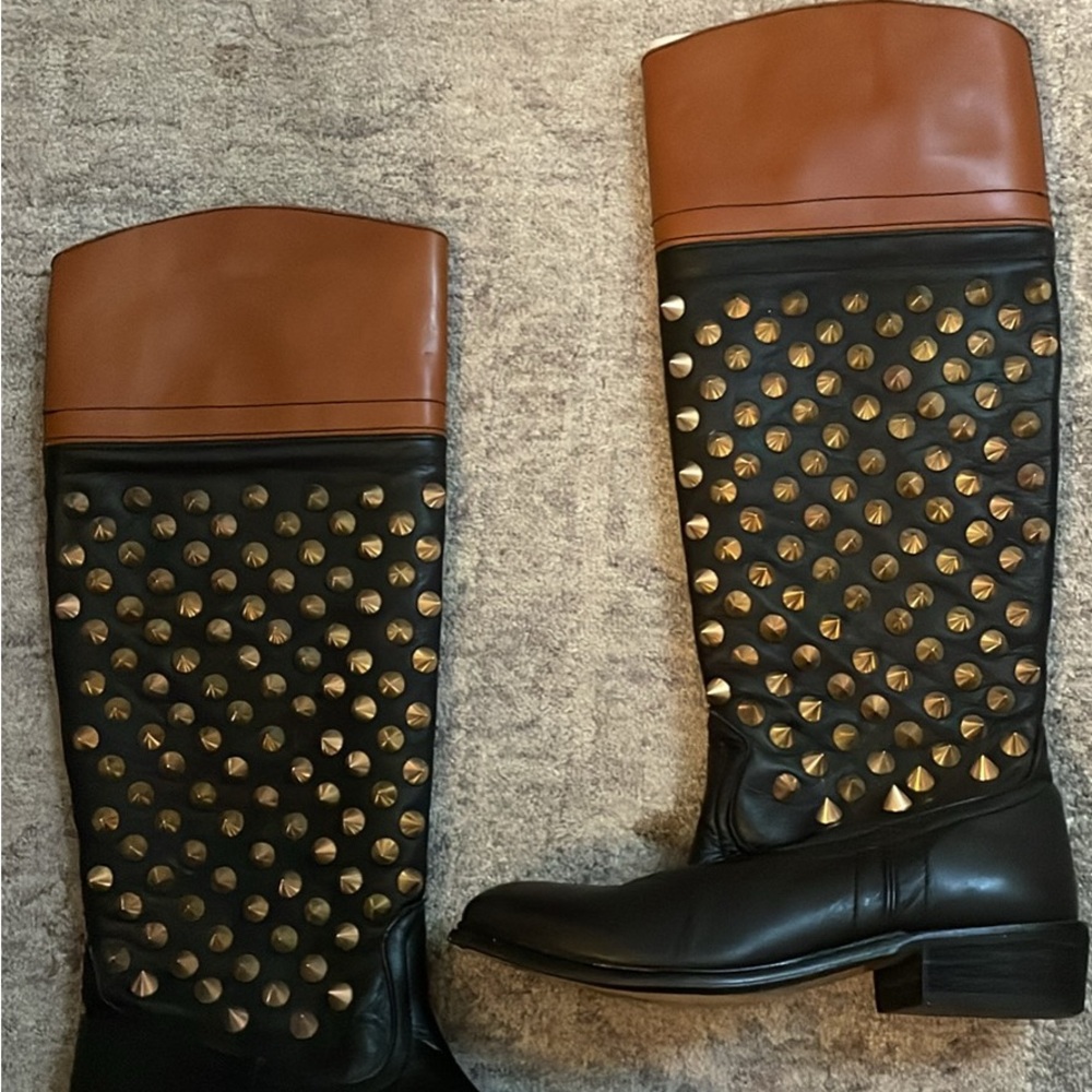 Studded Black and Brown Ankle Boots